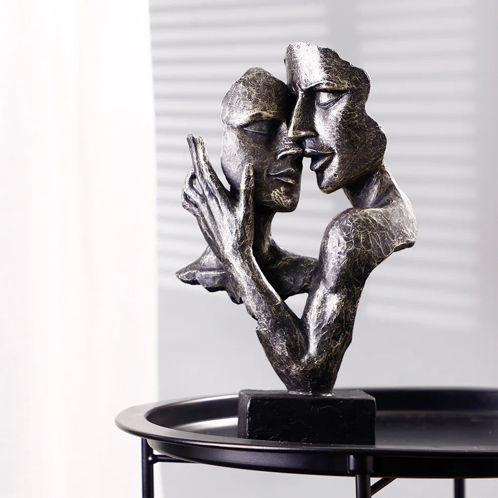 Afralia™ Resin Couple Mask Figurines Retro Lover Home Decoration Objects
