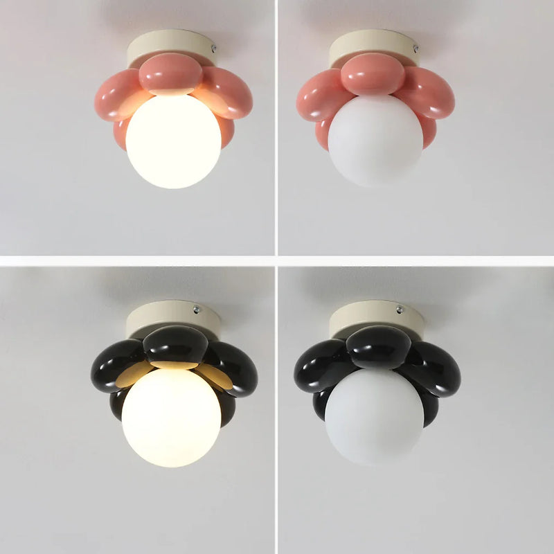 Afralia™ Nordic Glass Ball Flower Ceiling Lamp Cream LED Lights for Corridor Balcony & Porch