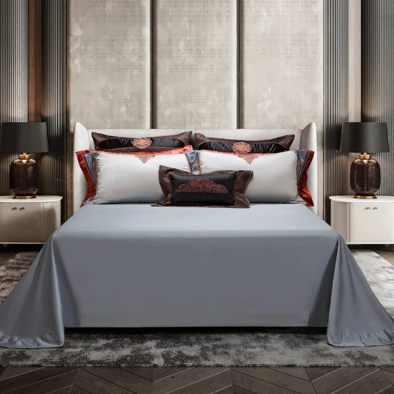 Afralia™ Palace Style Brocade Embroidery Bedding Set with Silky Duvet & Sheet