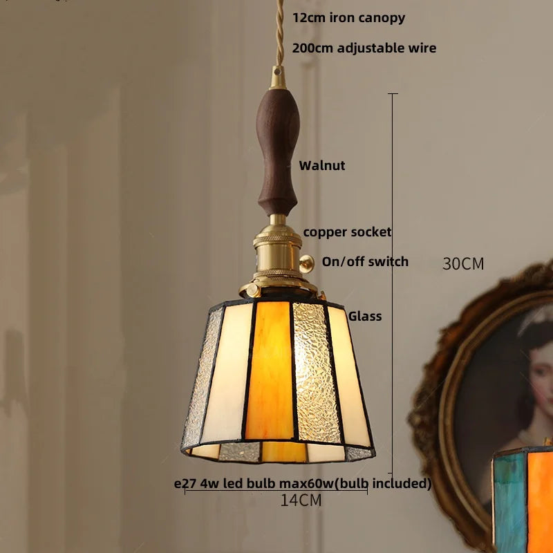 Afralia™ Peace Dove Tiffany Style Glass Pendant Lamp with LED, Copper Knob Switch