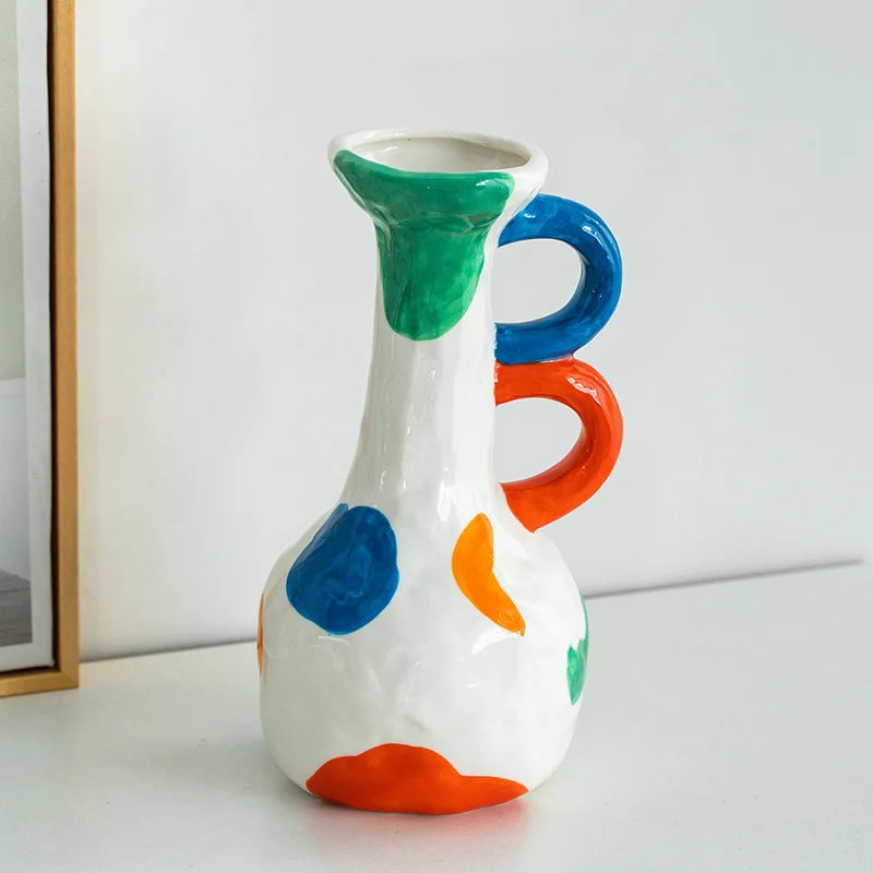Afralia™ Vintage Ceramic Vase with Handle for Floral Arrangement and Home Decoration