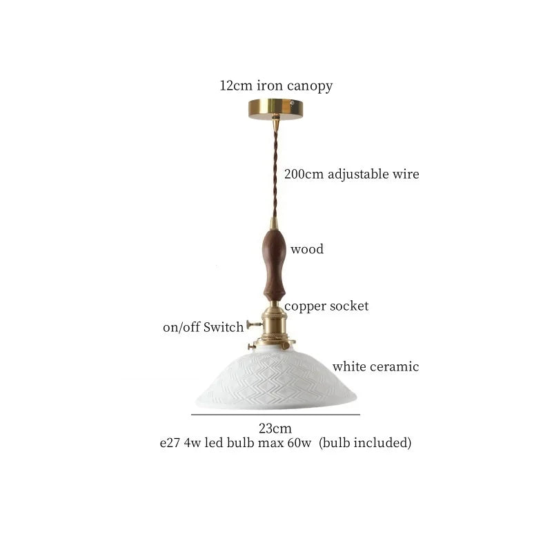 Afralia™ Ceramic Wood LED Pendant Light Fixtures for Bar, Bedroom, Living Room
