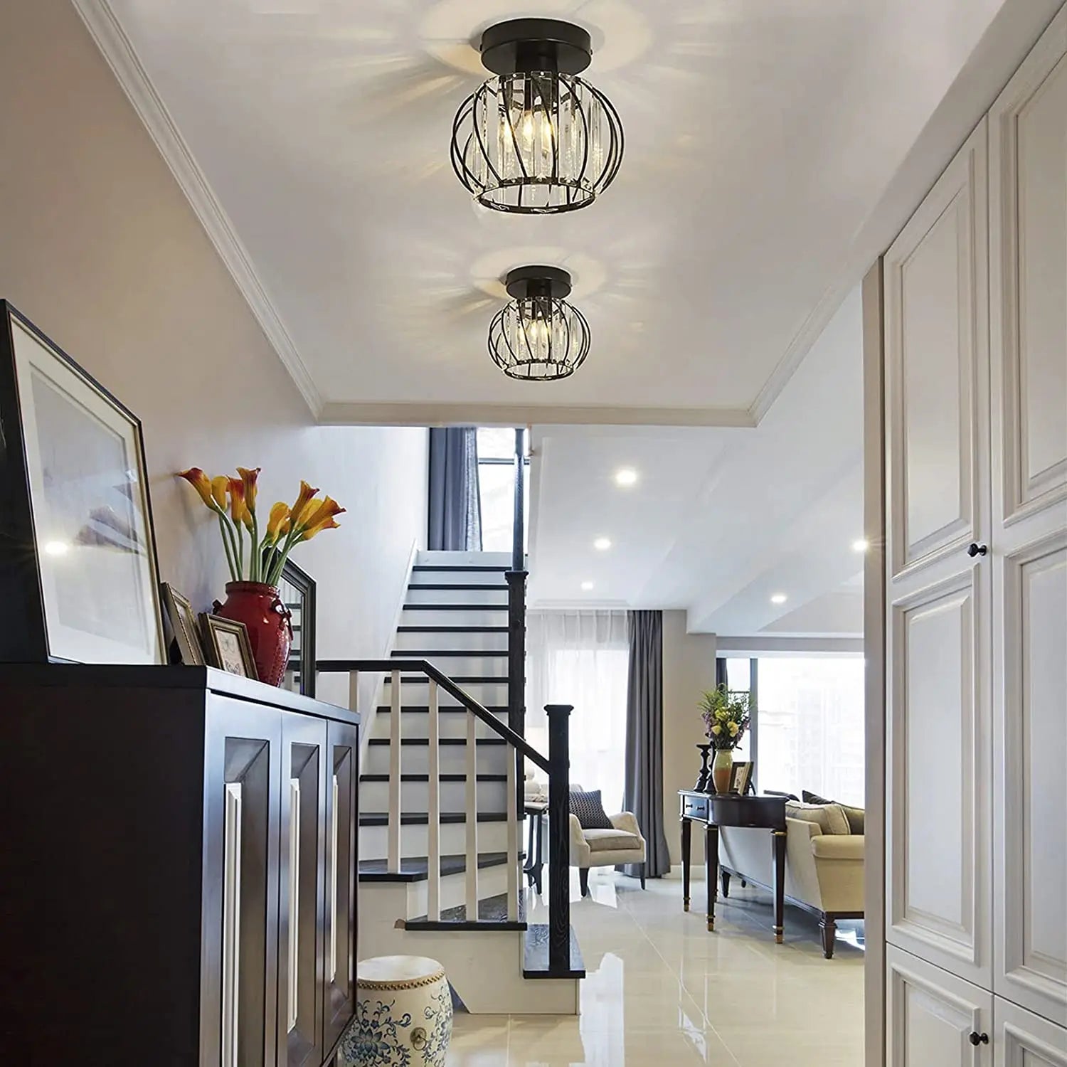 Afralia™ Modern Industrial LED Crystal Ceiling Light for Kitchen Hallway Dining Living Room