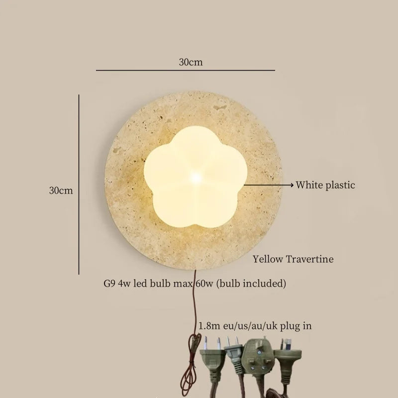 Afralia™ Wabi Sabi LED Wall Lamp, Pull Chain Switch, Yellow Travertine, Living Room, Bedroom