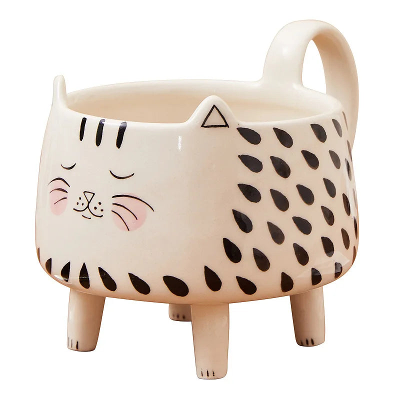 Afralia™ Meow Cat Ceramic Coffee Mug - Cute Cat Design for Women and Girls