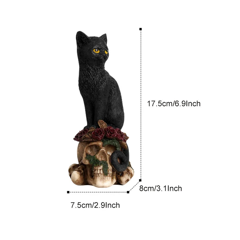 Afralia™ Resin Skull Crow Black Cat Sculpture | Creative Desktop Home Office Decor