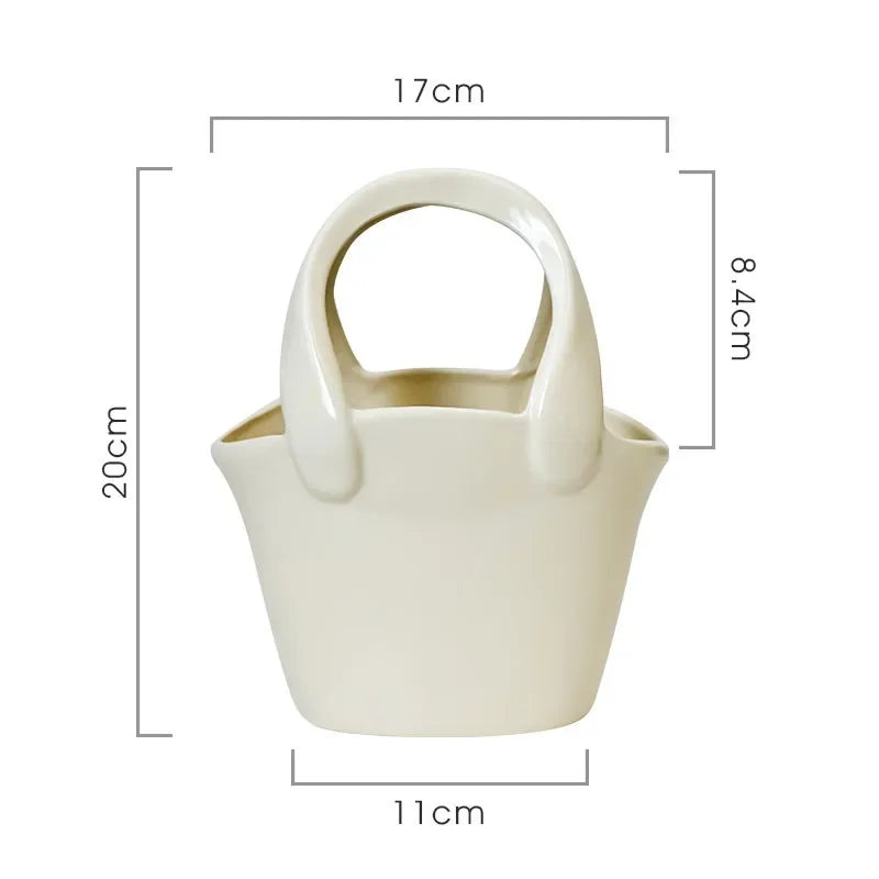 Afralia™ Handbag Ceramic Vase Desk Decoration Artificial Flower Floral Arrangement Aesthetic Decor