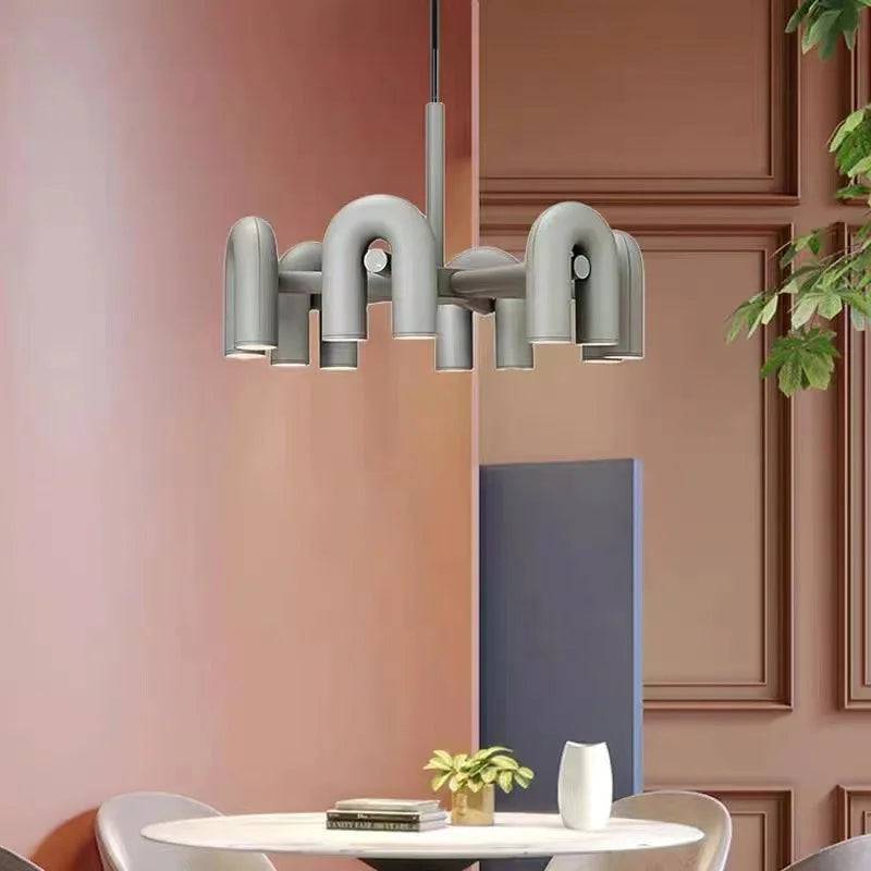 Art Deco Chandelier in Black Orange Gray Metal by Afralia™