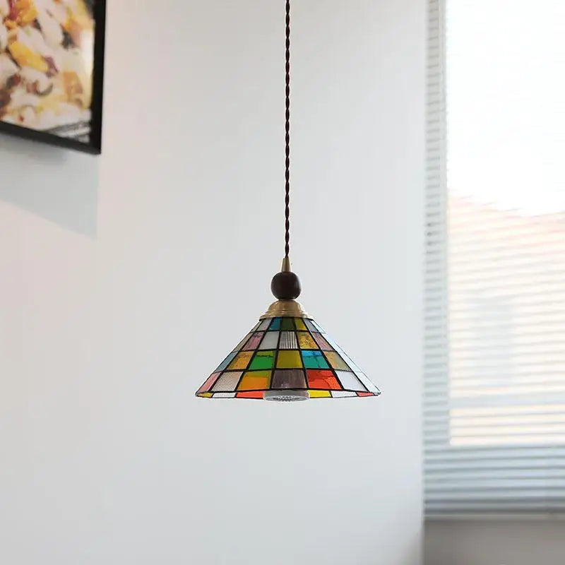 Afralia™ Walnut Wood LED Pendant Lights Colorful Glass Modern Kitchen Luminaira