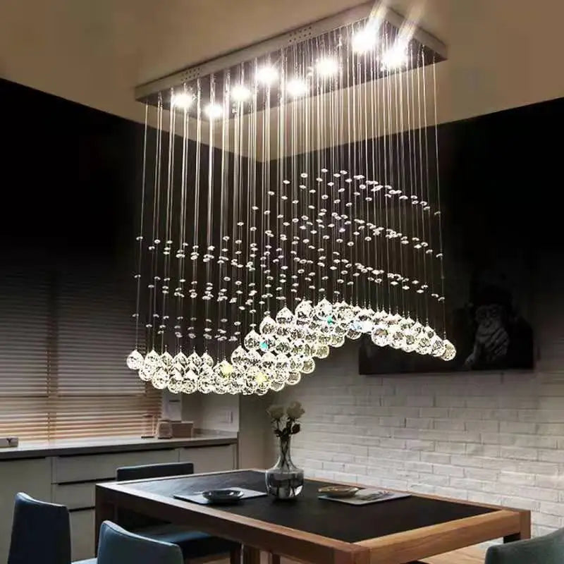 Afralia™ Wave Art LED Crystal Chandelier Chrome Finish Modern Suspension Lighting