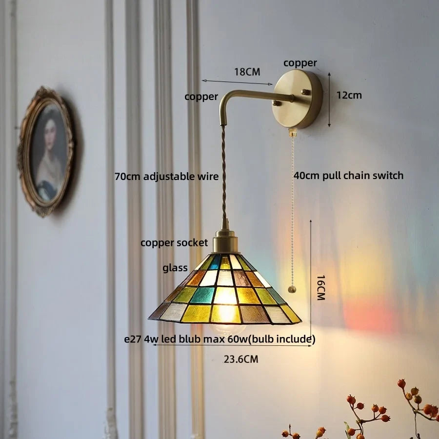 Afralia™ Tiffany Glass LED Wall Light Fixture for Home & Restaurant Décor