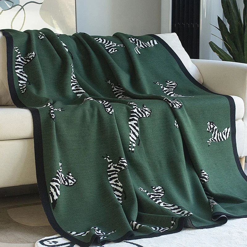 Afralia™ Zebra Jacquard Knit Throw Blanket