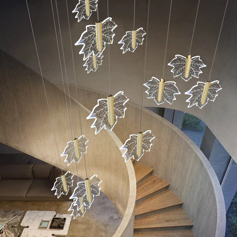 Afralia™ Maple Leaf Staircase Pendant Chandelier - Luxury Home Decor Fixtures