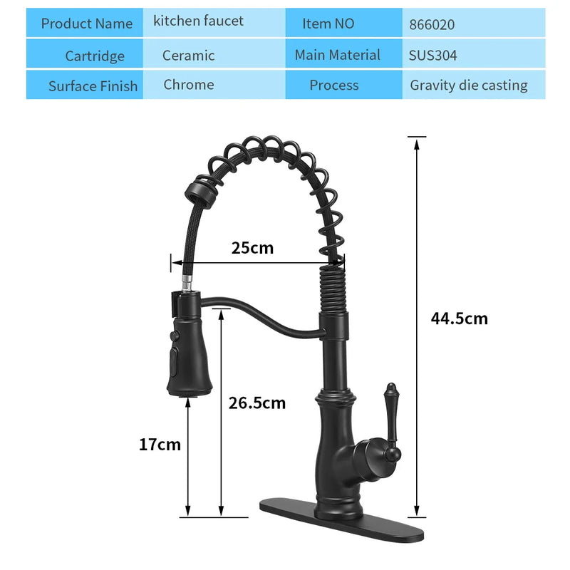 Afralia™ Black Spring Spout Kitchen Faucet Single Lever Pull Out Mixer Tap