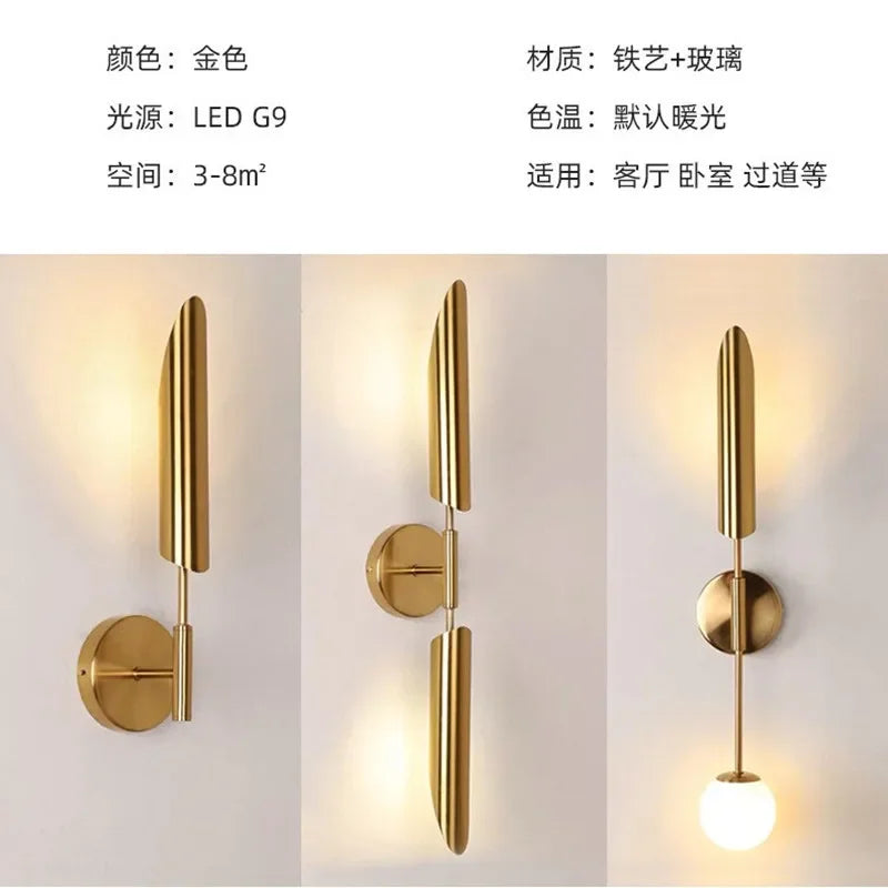 Afralia™ Golden Inclined Tube Wall Lamp for Modern Luxury Decor in Living Room
