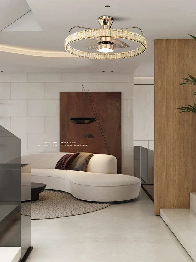 Afralia™ Crystal LED Fan Light: 50W Remote Reversible Blade, Quiet, Timed, Invisible Design