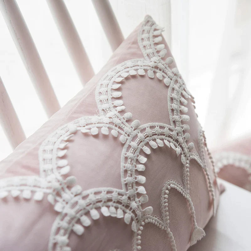 Velvet Lace Pillowcase Pink Beige Romantic French Lace Pillow Covers by Afralia™