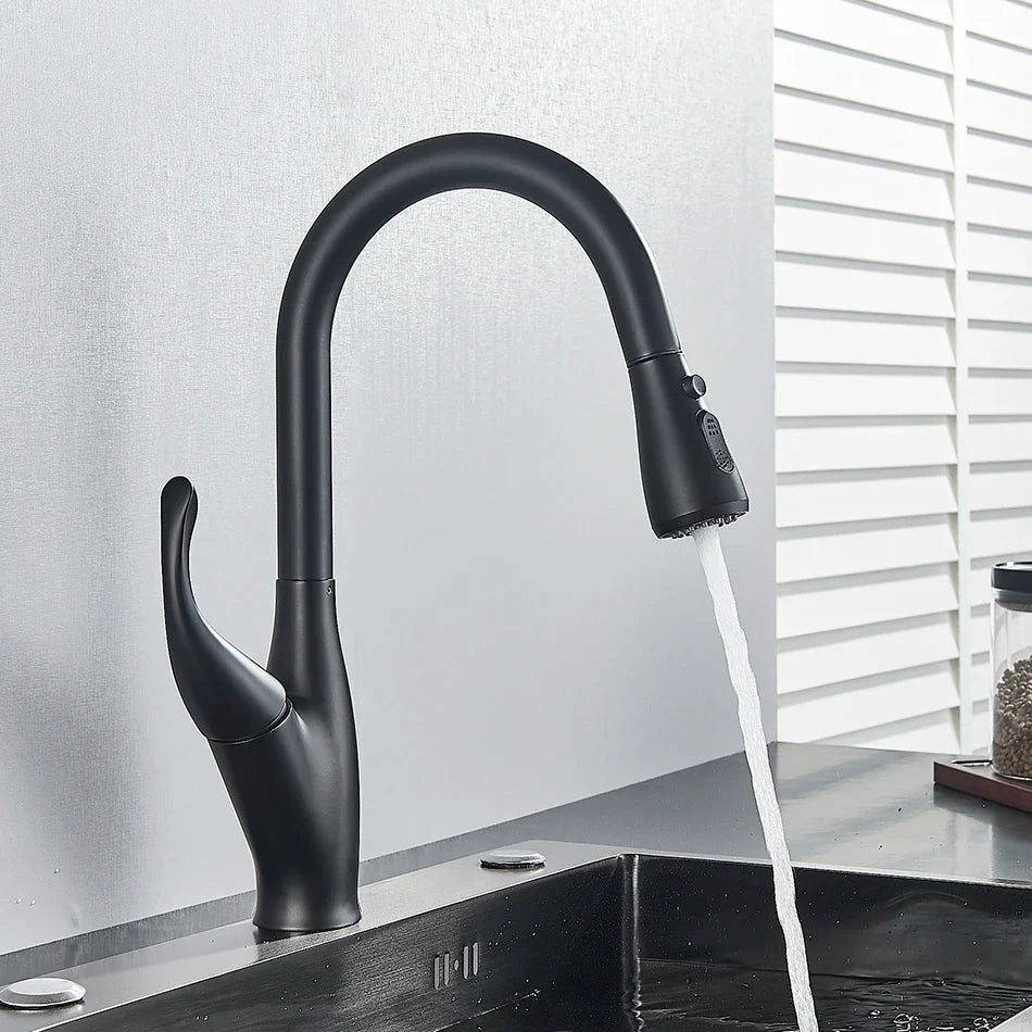 Afralia™ Kitchen Faucet: Chrome/Black Pull Out Mixer with 2 Function Spout