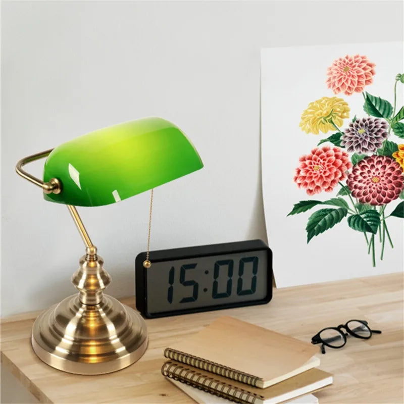 Afralia™ Mid Century Green Bankers Lamp for Bedroom Office Study Home Reading Eye Care