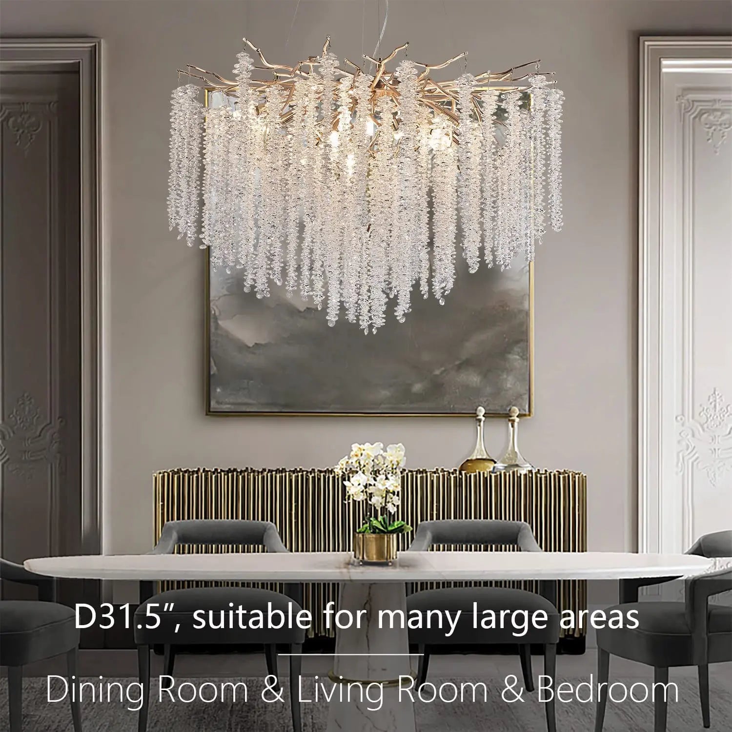 Afralia™ Crystal Tassel Chandelier: Elegant Dining Room Pendant Light Fixtures