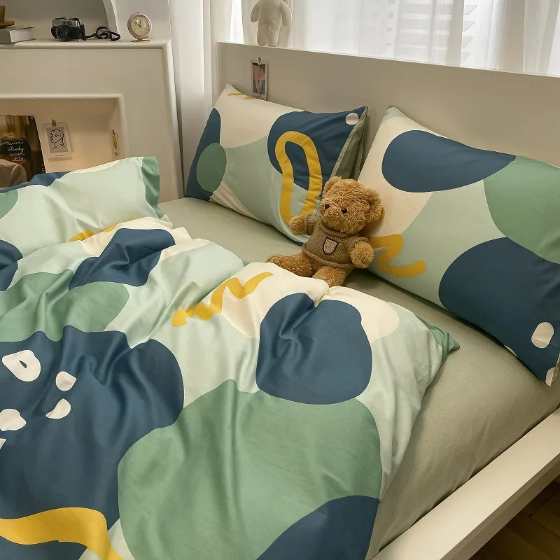 Afralia™ Grid Print Cotton Bedding Set for Single Double Beds