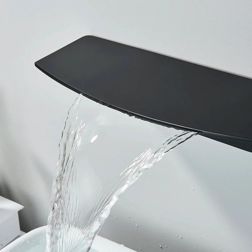 Afralia™ Matte Black Waterfall Bathtub Faucet with Handshower