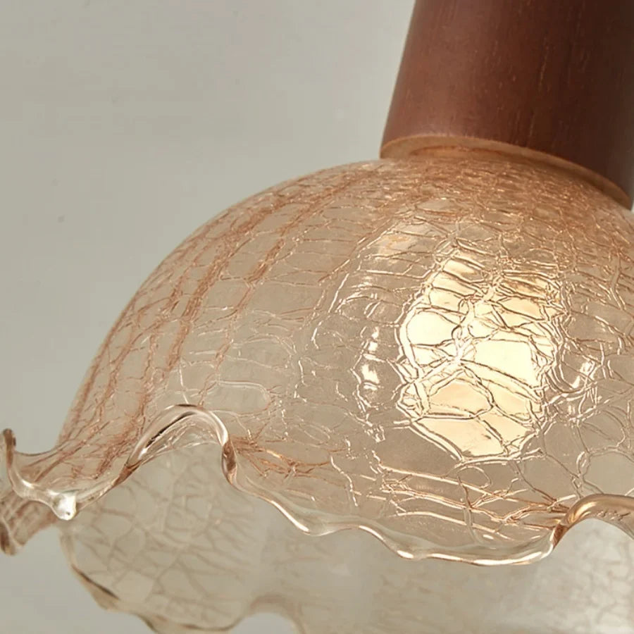 Afralia™ Amber Ice Crack Glass Wood Ceiling Light - Nordic Modern LED Fixture