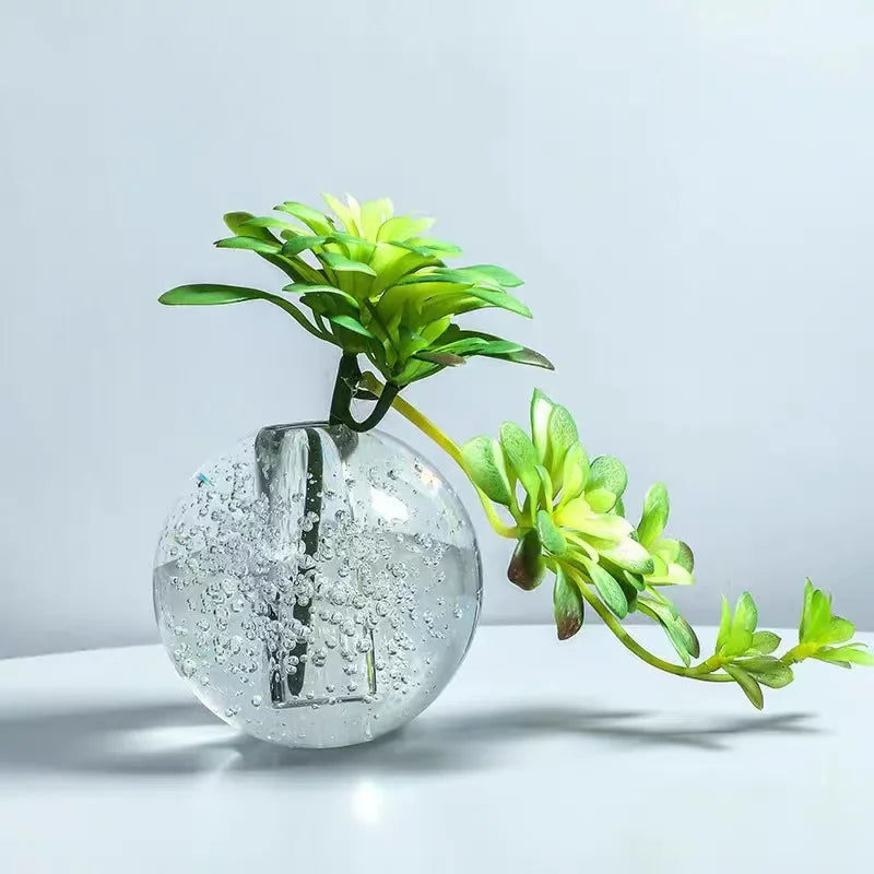 Afralia™ Crystal Bubble Ball Vase with Artificial Flowers for Desk Decoration