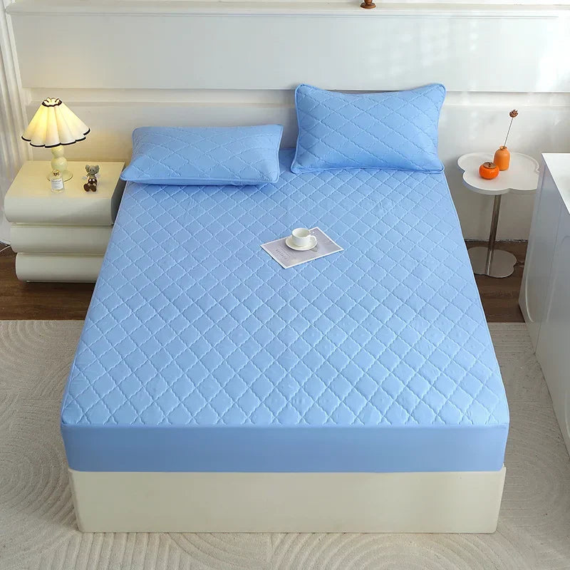 Afralia™ Plush Velvet Quilted Mattress Cover Queen King Bed Fitted Sheet