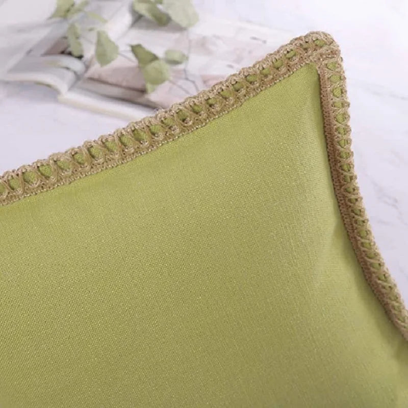 Afralia™ Saga Green Accent Cushion Covers Set: Luxury Soft with Burlap Trim, Tailored Edges