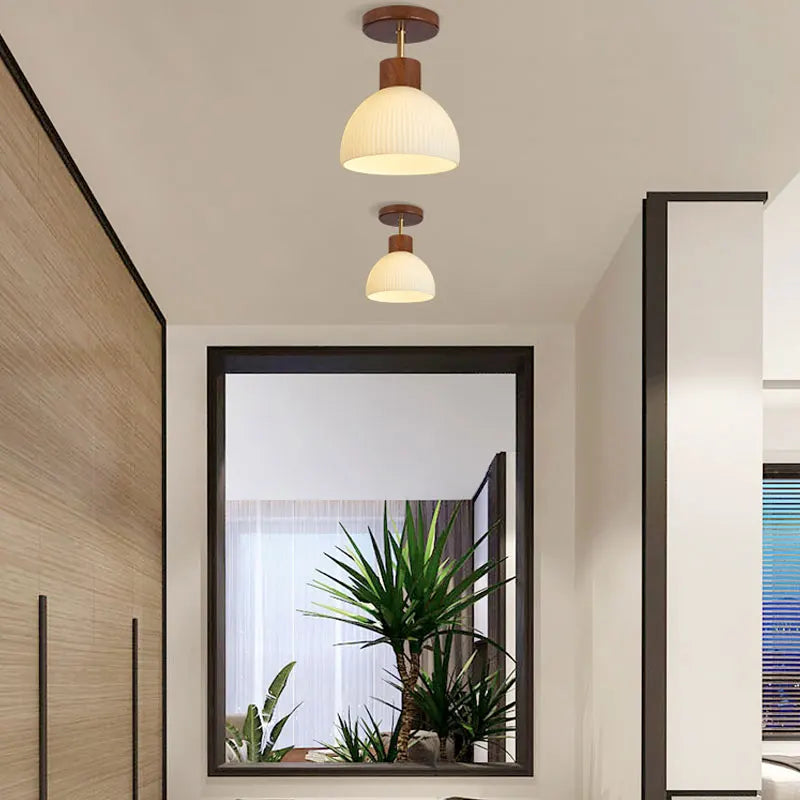 Afralia™ Coco Wood Glass LED Ceiling Chandelier for Aisle Corridor Balcony - Nordic Design