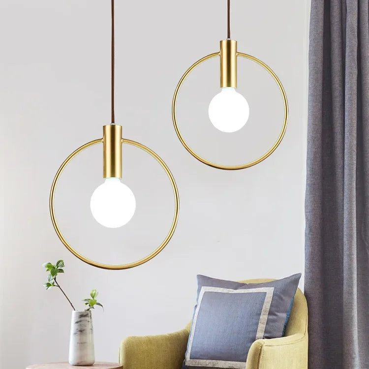 Afralia™ Gold Ring Glass Ball Pendant Light Fixture for Bedroom Living Room.