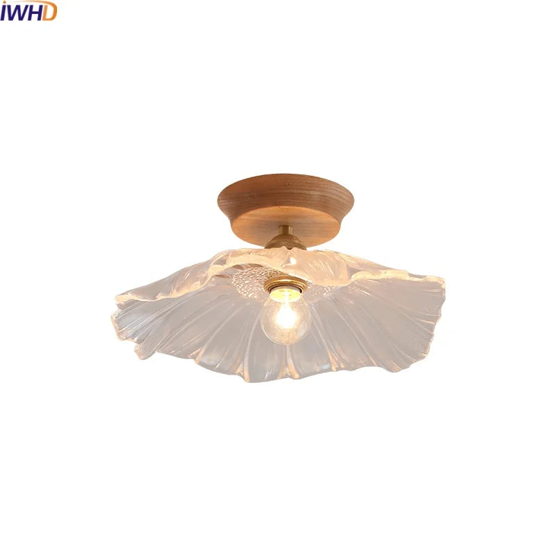 Afralia™ Glass Wood LED Ceiling Light Modern Ceiling Lamp