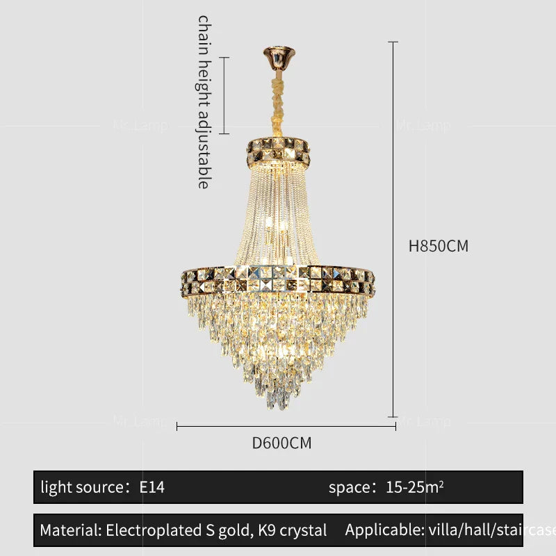Afralia™ Crystal Chandelier: Smart Dimming Duplex Villa Pendant for Luxe Living Rooms
