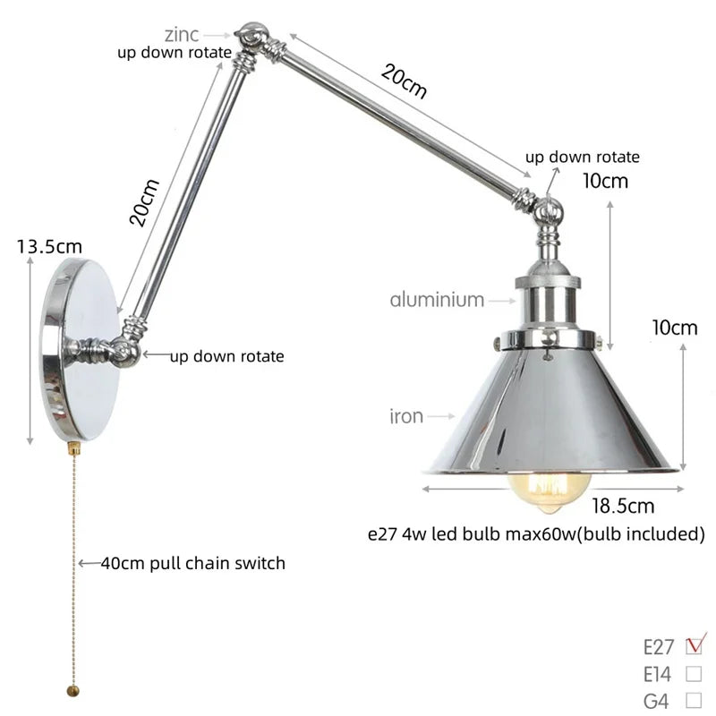 Afralia™ Vintage White LED Wall Sconce Stair Light Fixture with Pull Chain Switch