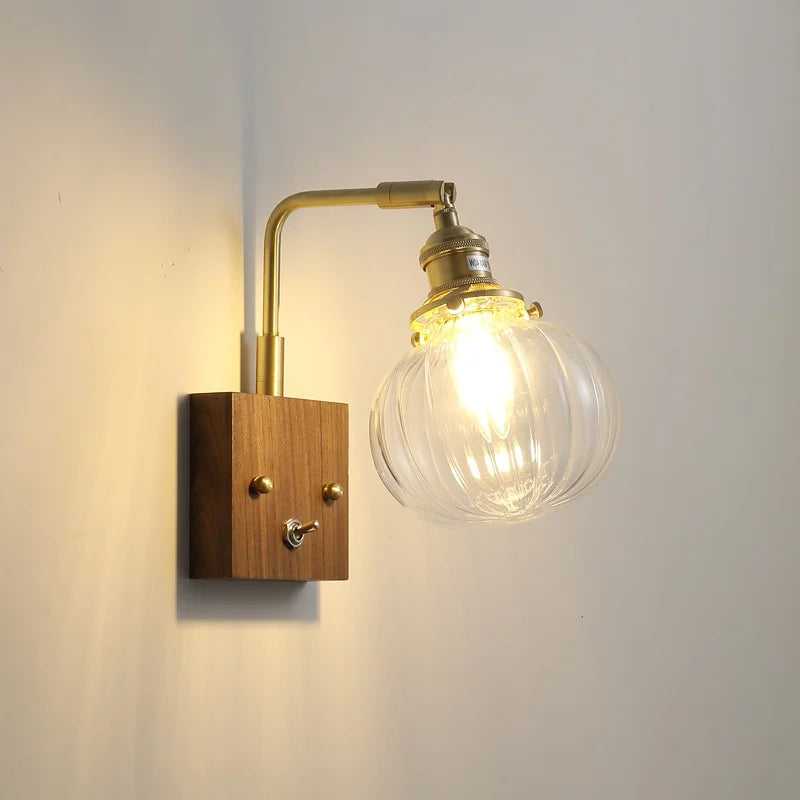 Afralia™ Clear Glass LED Wall Sconce Walnut Copper Modern Stair Light Fixtures