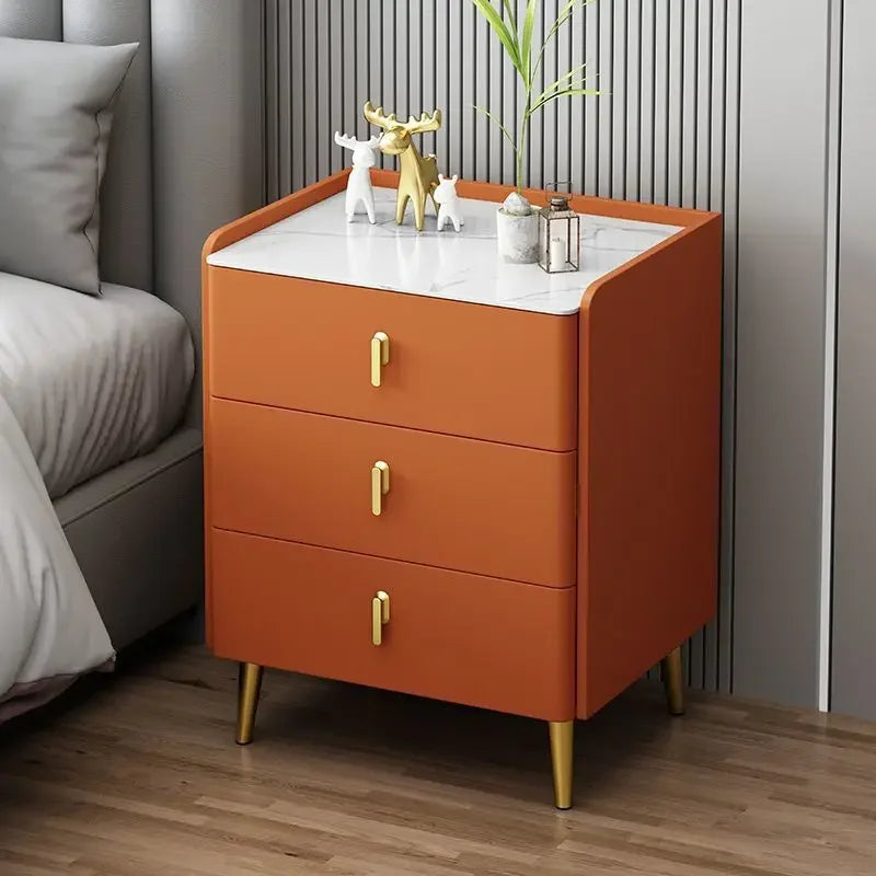 Afralia™ Solid Wood Bedside Table with Three Drawers, Modern Living Room Cabinet & Household Storage