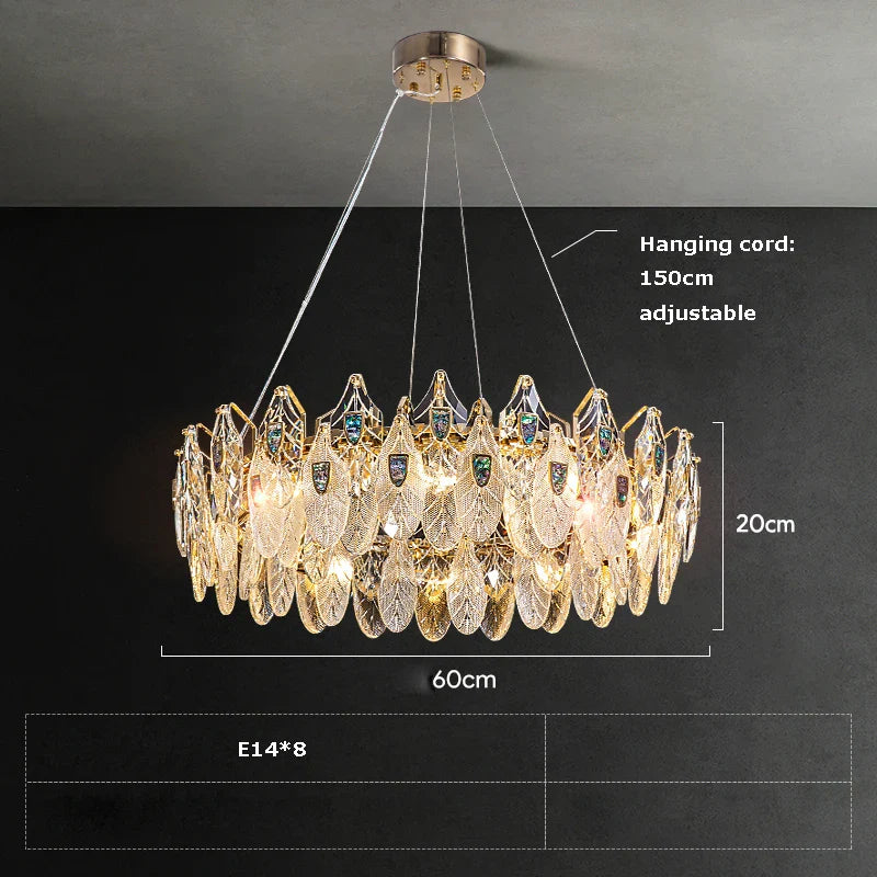 Afralia™ Peacock Crystal Glass LED Chandelier for Dinning Room