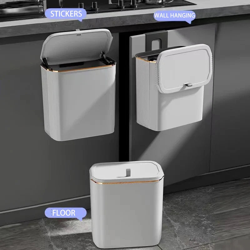 Afralia™ Kitchen Trash Can Wall Mounted Hanging Bin with Lid