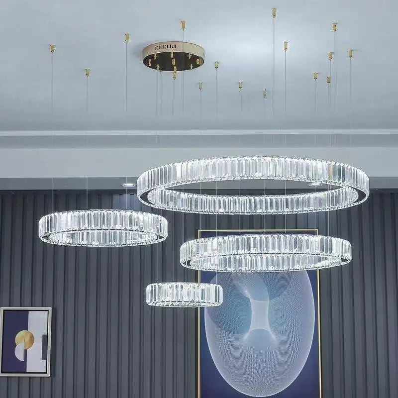 Afralia™ Luxury Gold Steel Crystal Chandelier Pendant Lights - Remote Control Dimmable Fixture