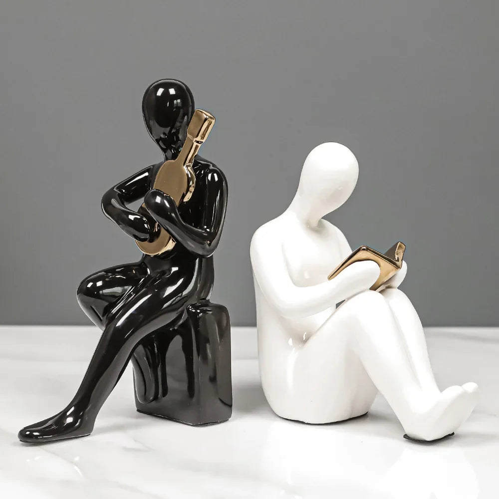 Afralia™ Abstract Nordic Style Ceramic Character Bookends Set for Office Bookcase Decor