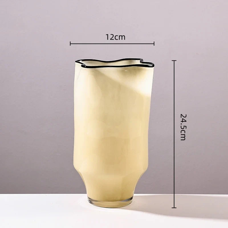 Afralia™ Pleated Glass Vase: Black-edged Terrarium & Flower Arrangement Home Decor Jar