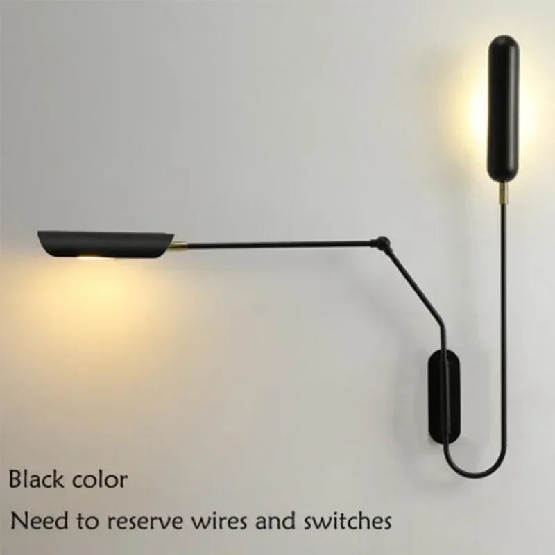 Afralia™ Industrial Adjustable LED Wall Lamp Bedside Reading Light - Black