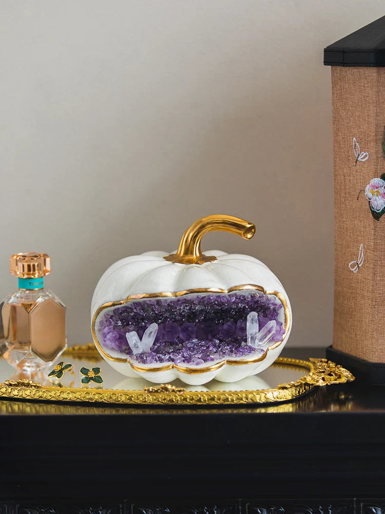 Afralia™ Crystal Pumpkin Sculpture Jewelry Storage Box & Home Decor