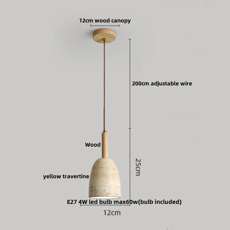 Afralia™ LED Pendant Light: Japanese Style, Yellow Travertine Wood, Adjustable Hanging Lamp.