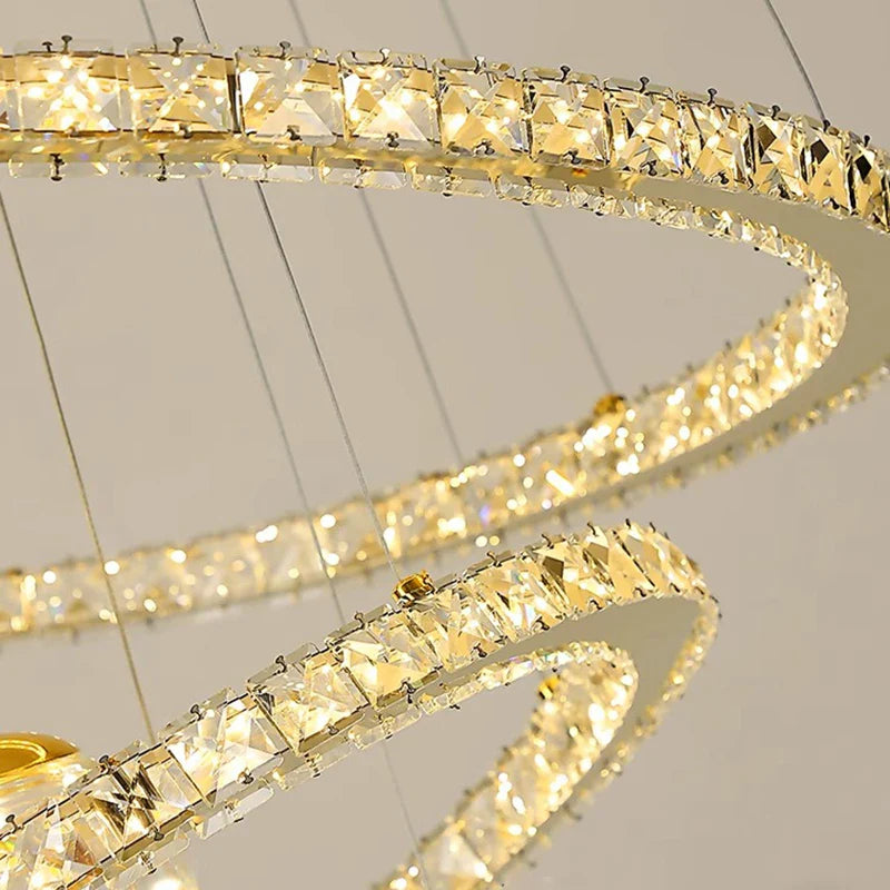 Afralia™ Crystal Chandelier Stair Pendant Lamp Living Room Interior Lighting