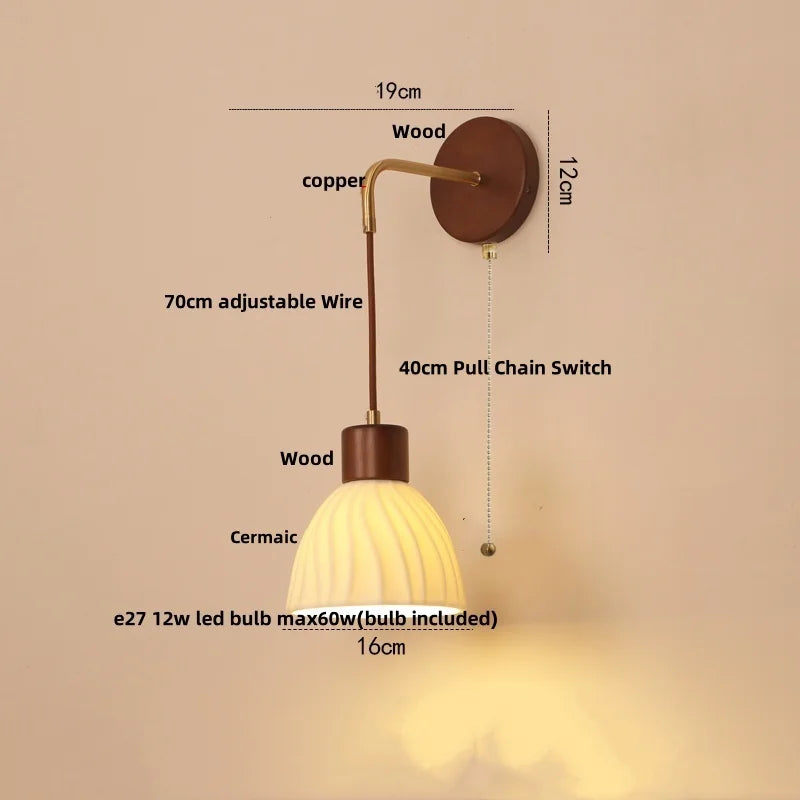 Afralia™ Adjustable LED Wall Light Fixture with Ceramic Wood Base for Home Decor