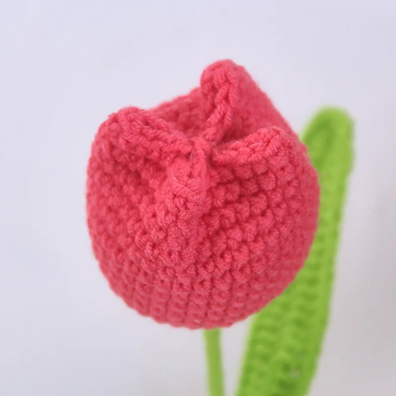 Afralia™ Handmade Knitted Crochet Tulips for Home Decor - Set of 1