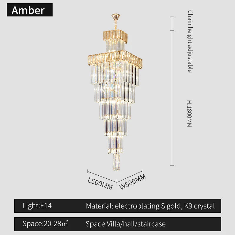 Afralia™ Crystal Chandelier: Duplex Villa Spiral Staircase Pendant Light