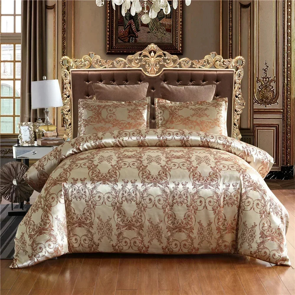 Afralia™ Satin Jacquard Duvet Cover Set King Queen Size Luxury Bedding